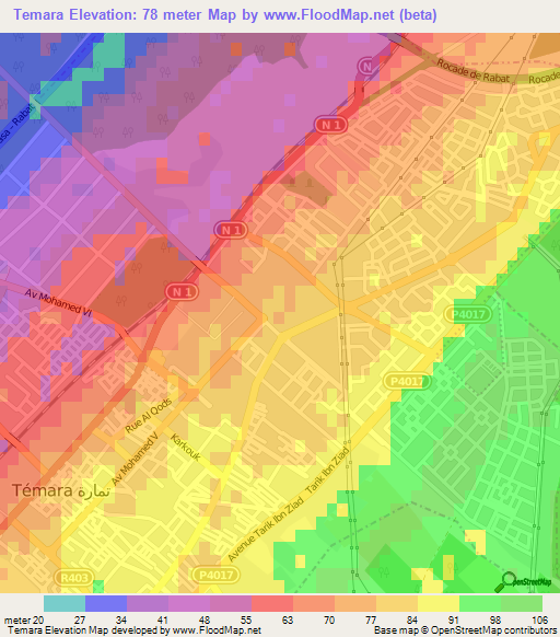 Temara,Morocco Elevation Map