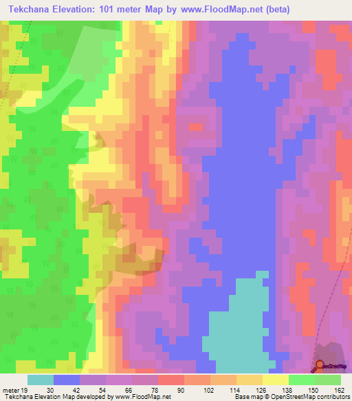 Tekchana,Morocco Elevation Map