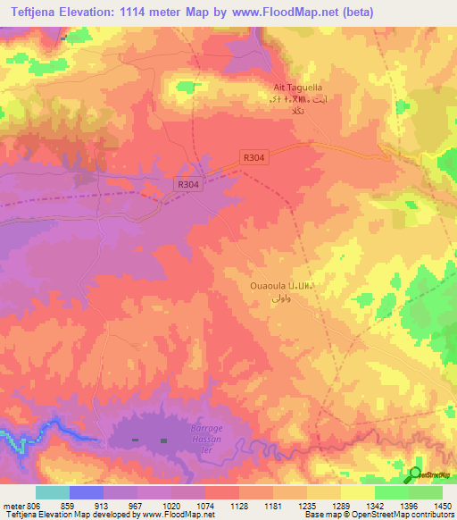 Teftjena,Morocco Elevation Map