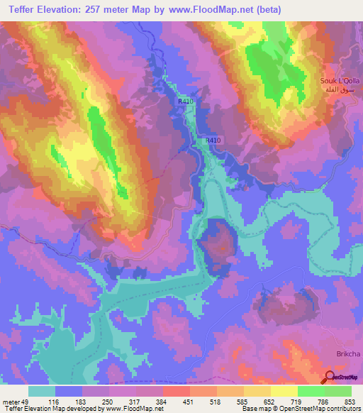 Teffer,Morocco Elevation Map