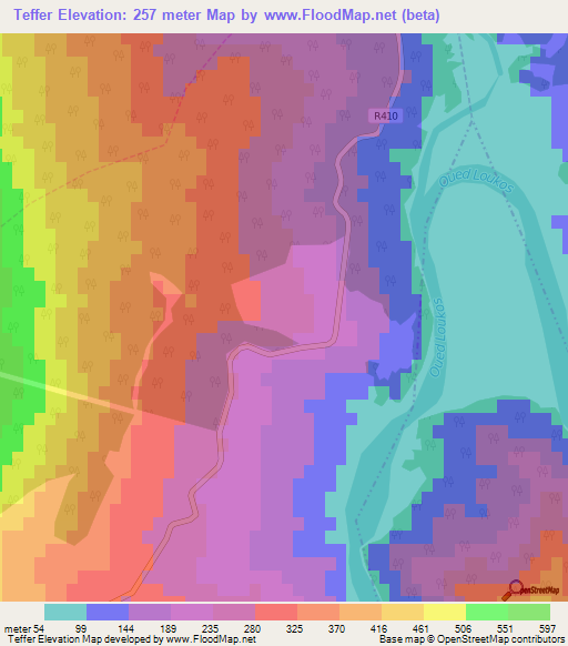 Teffer,Morocco Elevation Map