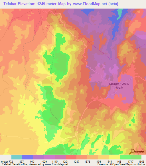 Tefahat,Morocco Elevation Map