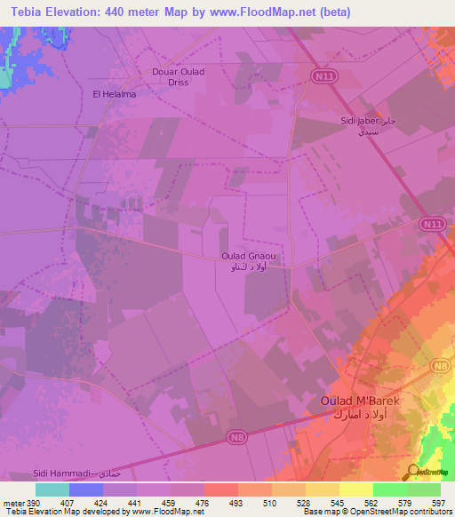 Tebia,Morocco Elevation Map