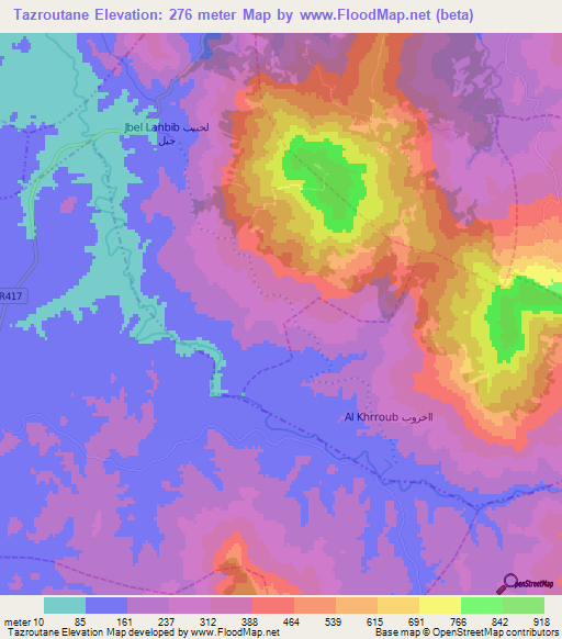 Tazroutane,Morocco Elevation Map