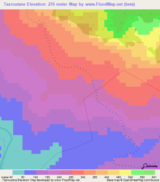 Tazroutane,Morocco Elevation Map