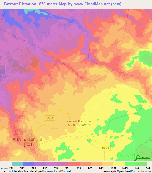 Tazrout,Morocco Elevation Map