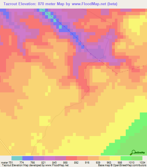 Tazrout,Morocco Elevation Map