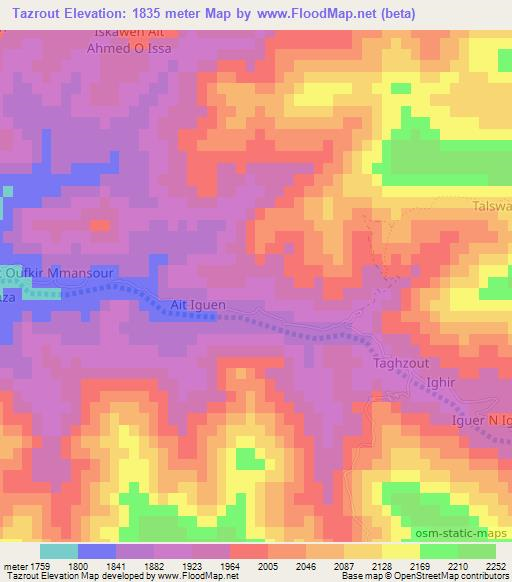 Tazrout,Morocco Elevation Map