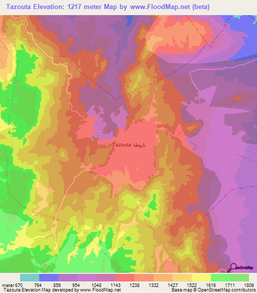 Tazouta,Morocco Elevation Map