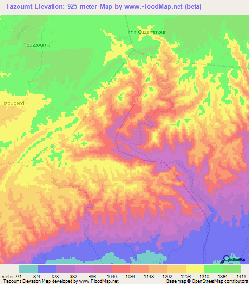 Tazoumt,Morocco Elevation Map