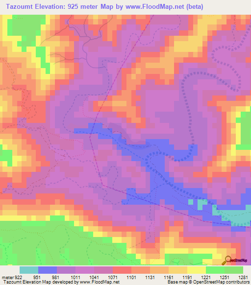 Tazoumt,Morocco Elevation Map