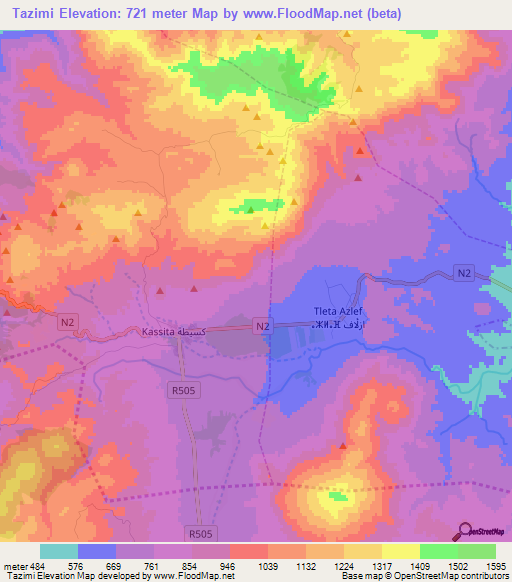 Tazimi,Morocco Elevation Map