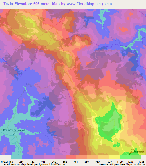 Tazia,Morocco Elevation Map