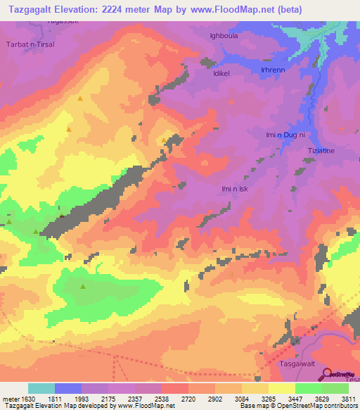 Tazgagalt,Morocco Elevation Map