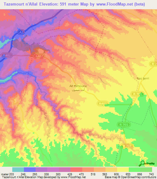 Tazemourt n'Allal,Morocco Elevation Map