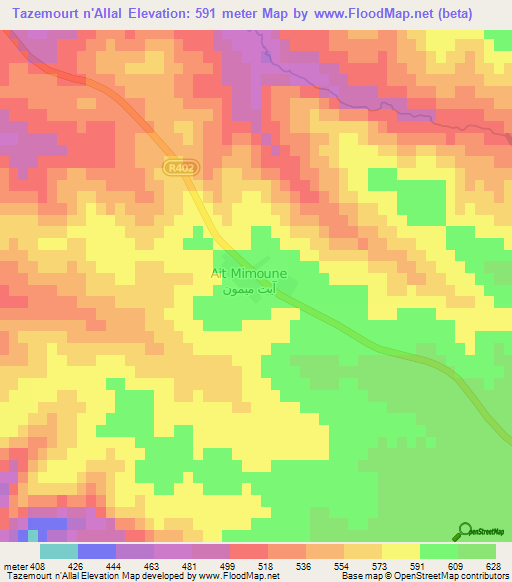 Tazemourt n'Allal,Morocco Elevation Map