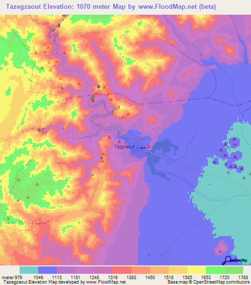 Tazegzaout,Morocco Elevation Map