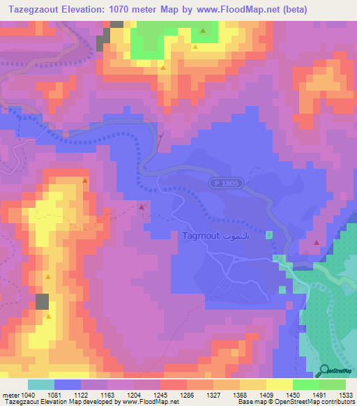 Tazegzaout,Morocco Elevation Map