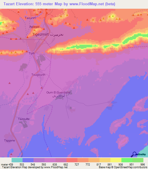 Tazart,Morocco Elevation Map