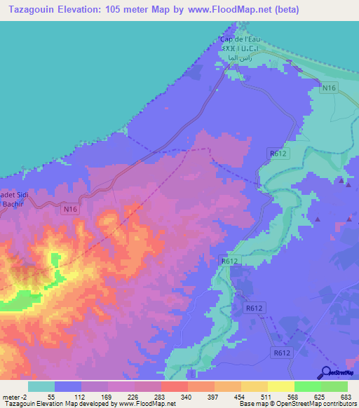 Tazagouin,Morocco Elevation Map