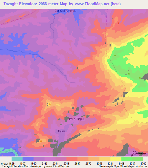 Tazaght,Morocco Elevation Map