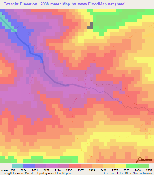 Tazaght,Morocco Elevation Map