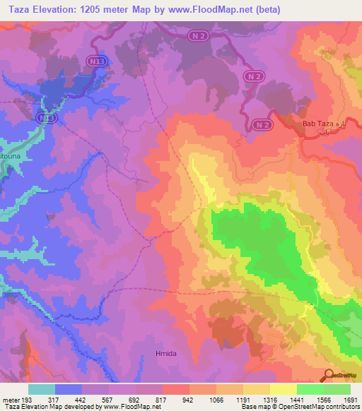 Taza,Morocco Elevation Map