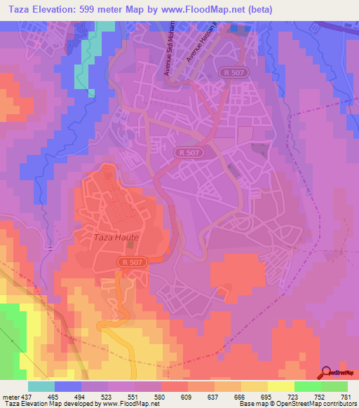 Taza,Morocco Elevation Map