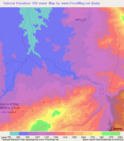 Taterzat,Morocco Elevation Map