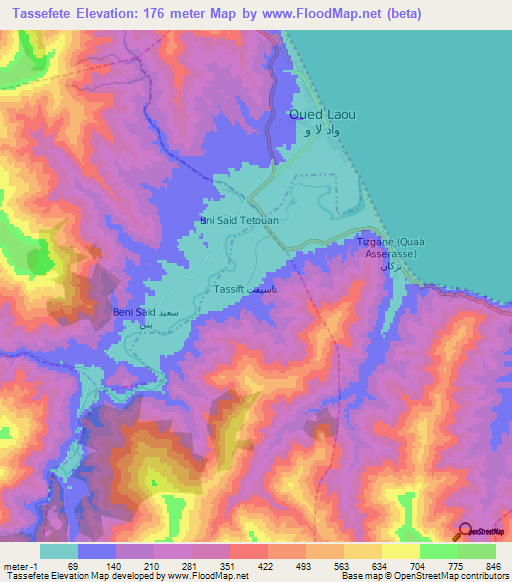 Tassefete,Morocco Elevation Map