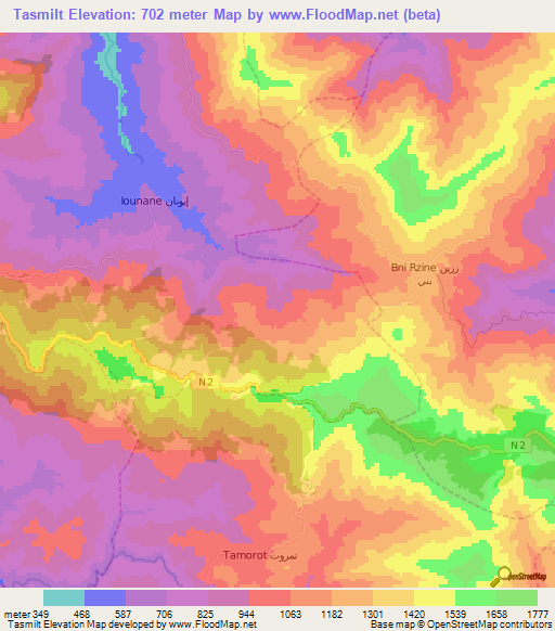 Tasmilt,Morocco Elevation Map