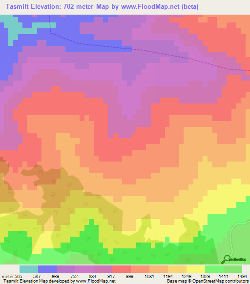 Tasmilt,Morocco Elevation Map