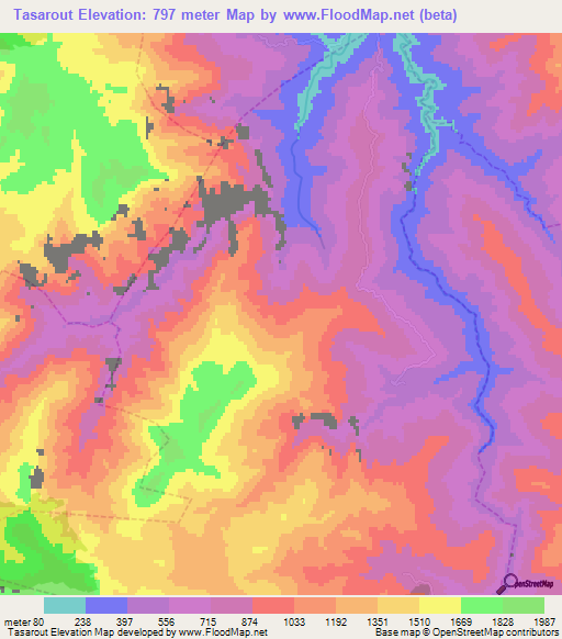 Tasarout,Morocco Elevation Map