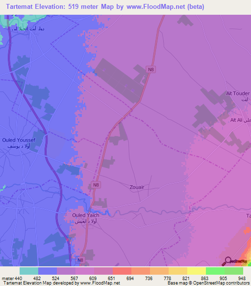 Tartemat,Morocco Elevation Map