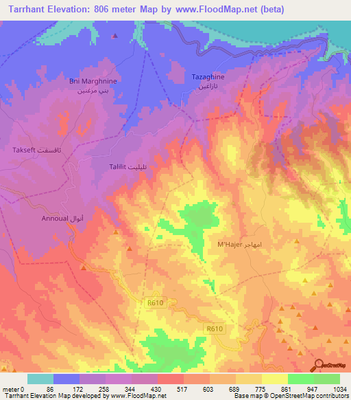 Tarrhant,Morocco Elevation Map