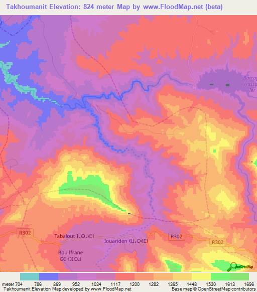 Takhoumanit,Morocco Elevation Map