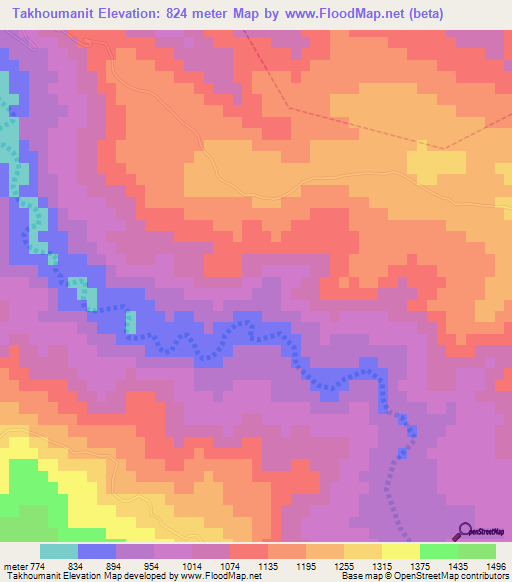 Takhoumanit,Morocco Elevation Map