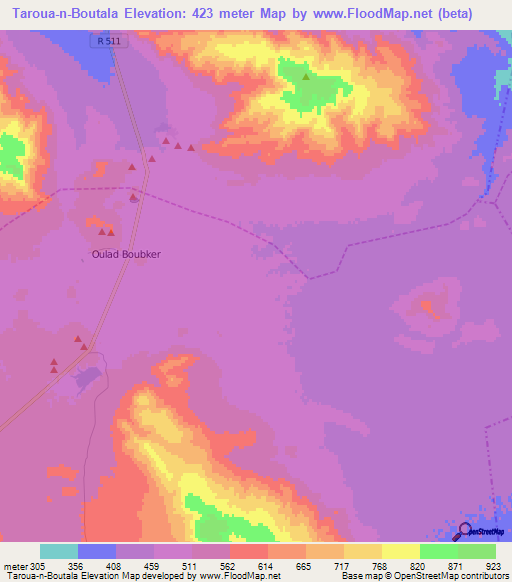 Taroua-n-Boutala,Morocco Elevation Map