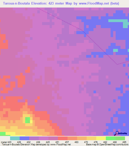 Taroua-n-Boutala,Morocco Elevation Map