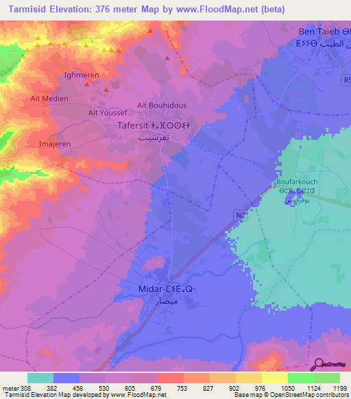 Tarmisid,Morocco Elevation Map