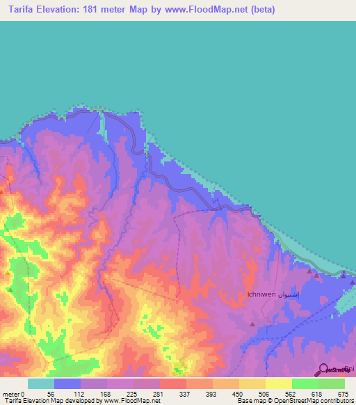 Tarifa,Morocco Elevation Map