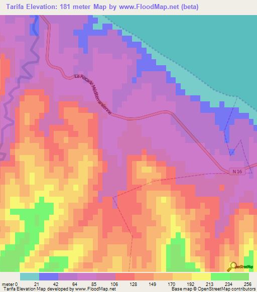 Tarifa,Morocco Elevation Map