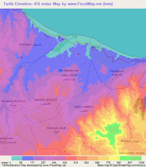 Tarifa,Morocco Elevation Map