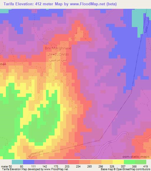 Tarifa,Morocco Elevation Map