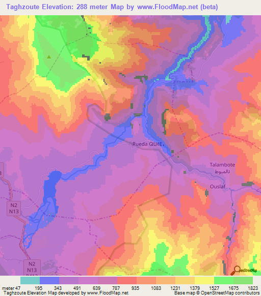 Taghzoute,Morocco Elevation Map