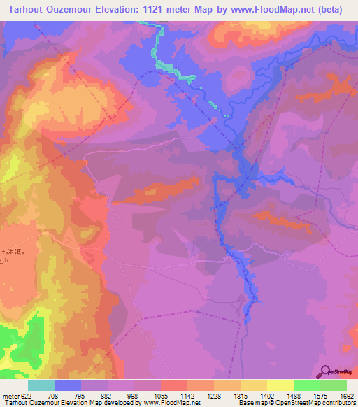 Tarhout Ouzemour,Morocco Elevation Map