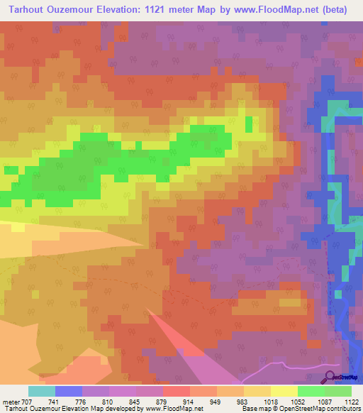 Tarhout Ouzemour,Morocco Elevation Map