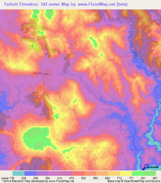 Tarhnit,Morocco Elevation Map