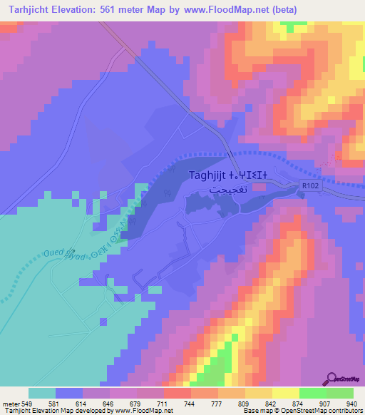 Tarhjicht,Morocco Elevation Map