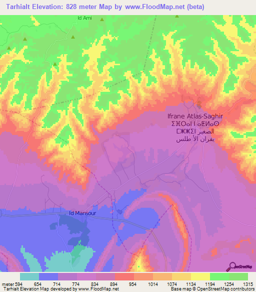 Tarhialt,Morocco Elevation Map